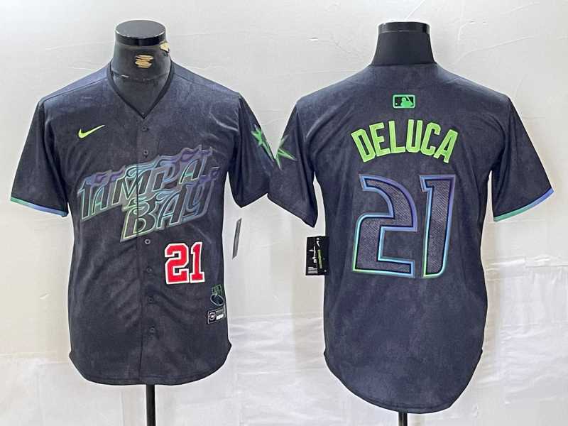 Men%27s Tampa Bay Rays #21 Jonny DeLuca Number Charcoal 2024 City Connect Limited Stitched Jerseys->tampa bay rays->MLB Jersey